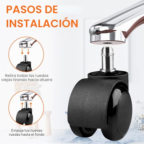 Miniatura 7 de Gvolatee 5 Piezas Ruedas 11x 22mm, Para Silla Gaming, Oficina, Diseño De Rueda Doble, Repuesto Universales Seguro Silenciosas Y Sin Arañazos, De Poliuretano, Para Todo Tipo De Suelos, Negro