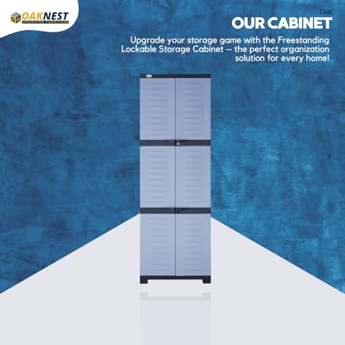 Image of Oaknest Supreme Fusion-03 Plastic Storage Cabinet | Compact & Multipurpose Storage Solution | Waterproof, Durable & Lightweight | Ideal for Home, Office & Garage | Charcoal and Sky Grey