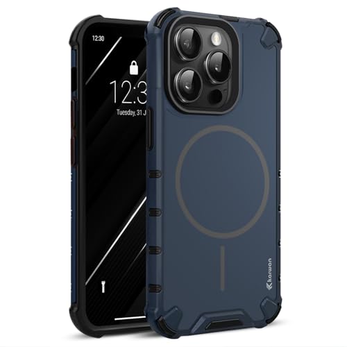 Image of KARWAN Tough Shockproof Back Case Cover Compatible with iPhone 14 Pro Dual Layer Armor Protection with Matt Finish,Edge Guard Bumper Heavy Duty Cover with Magnetic MagEase Wireless Charging (Blue)