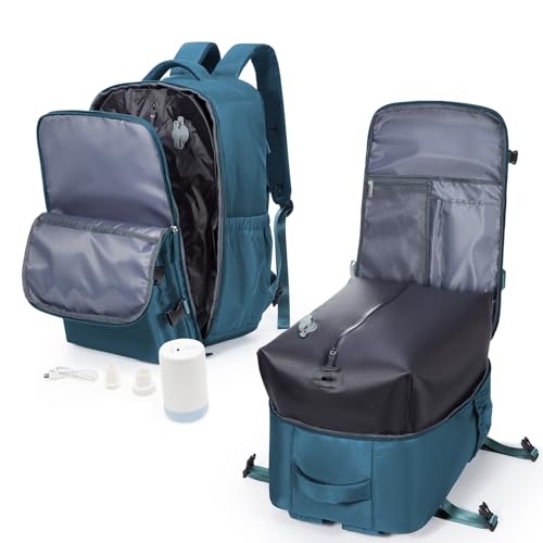 Image of winspansy Vacuum Backpack Travel Essentials with Air Pump Compression Bags for Travel Carry on Flight Approved Seal Vacpack Personal Item Backpack with Vacuum System for Women Men Peacock Blue