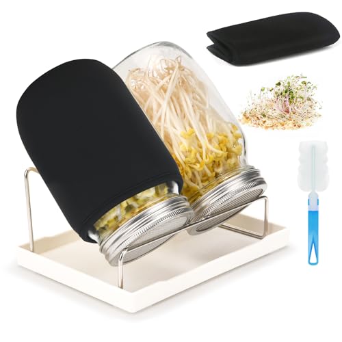 Lulonpon Kit de brotación, 2 kits de tarros de germinación, tarros Mason de boca ancha con tapas de acero inoxidable, kit de cultivo de brotes de 1000 ml, juego de brotes de semillas para cultivar