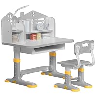 Xaperexi Kids Desk and Chair Set, Height Adjustable Child's School Study Writing Tables, Kids Desk with Bookstand and Storage Drawer, Widened Desktop with Desktop for Boys and Girls
