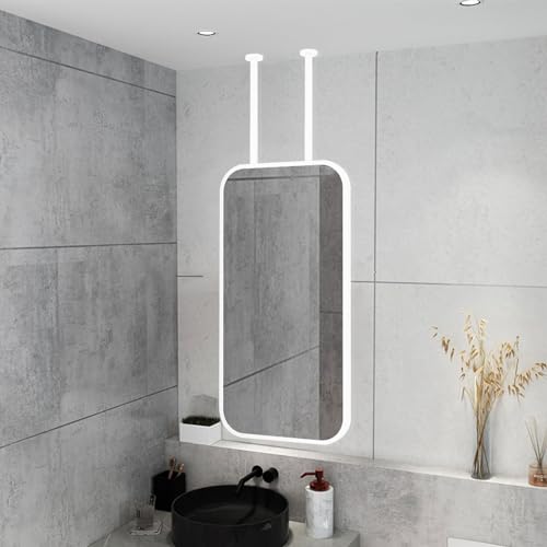 Drsyffsup Espejo Colgante de Techo nórdico, Espejo Colgante con Pluma de Metal Personalizable, Espejos de tocador de Pared, Espejo de baño Flotante cosmético, 40x60cm/50x70cm Espejo Grande(50cmx70cm)