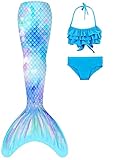 DNFUN Mädchen-Meerjungfrauenschwänze-mit Bikini-zum Schwimmen,ohne Monoflosse 3 Stück – Meerjungfrauen-Schwimmkostüme für Kinder,ohne Monoflosse-2 cmr4,130