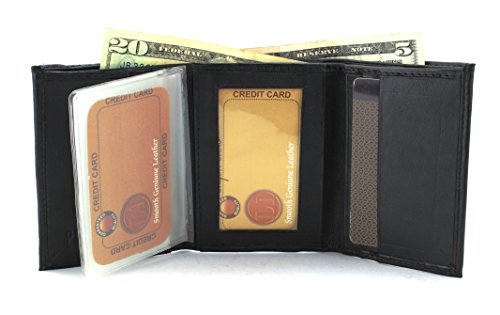 Mens Black Lambskin Leather Slim Tri Fold Wallet2