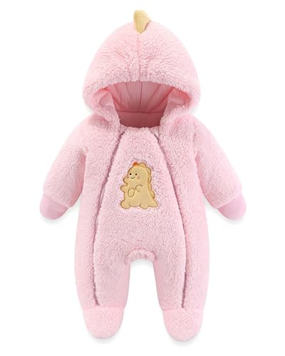 JiAmy Baby Snowsuit Hooded Romper Winter Outfits Boys Girls Cartoon Bear Fleece Jumpsuit White Bunny 9-12 Months