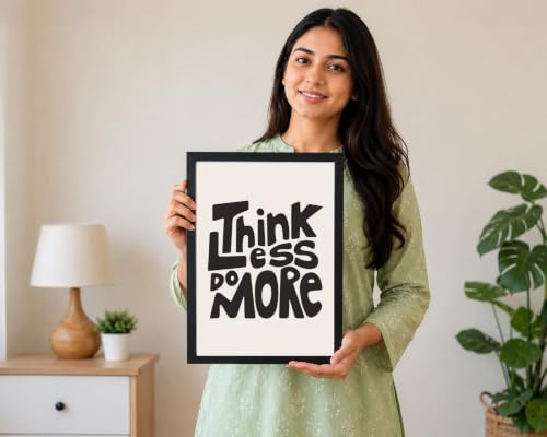 Image of Think Less Do More Motivational Typography Wall Art Photo Frame | Minimalist Inspirational Poster for Office, Workspace & Home Decor