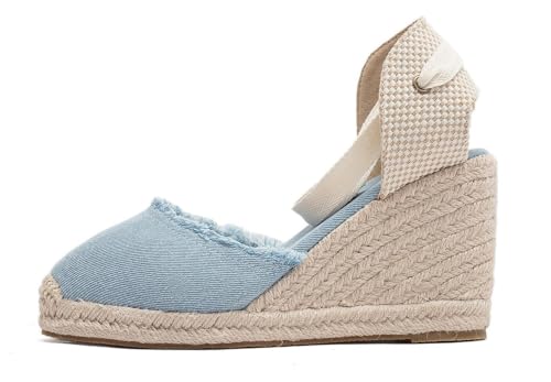 Image of Womens Espadrille Wedge Sandals Closed Toe Platform Lace Up Ankle Strap Slingback Summer Dress Shoes