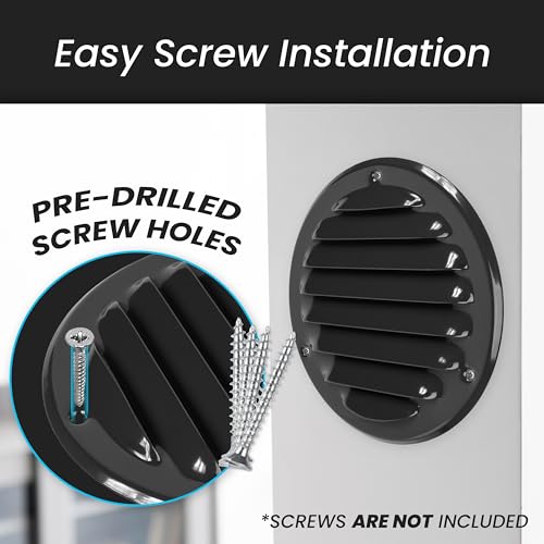 Image of Repa Market 4'' Inch (Opening Dimensions) Black Vent Covers - Pack of 2 - Metal Round Soffit Vent - Air Vent Louver - Built-in Screen Mesh - HVAC Ventilation Grille - 5.5 inch Inch (Outer Dimensions)
