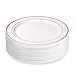 Produktbild BloominGoods Einweg-Geschirr aus Kunststoff in Weiß mit Roségold verziert, strapazierfähig, Einweggeschirr mit echtem China Design 10.25" Dinner Plates White/Rose Gold Rim