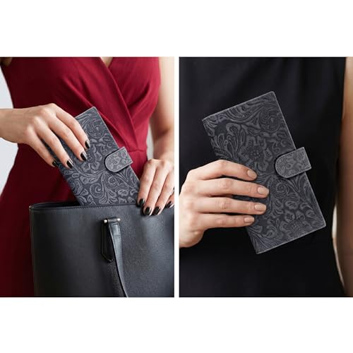 Image of Oak Leathers Checkbook Cover Slim Minimalist For Men with RFID Blocking Credit Card Holder Wallet (Vintage Flower Blue)