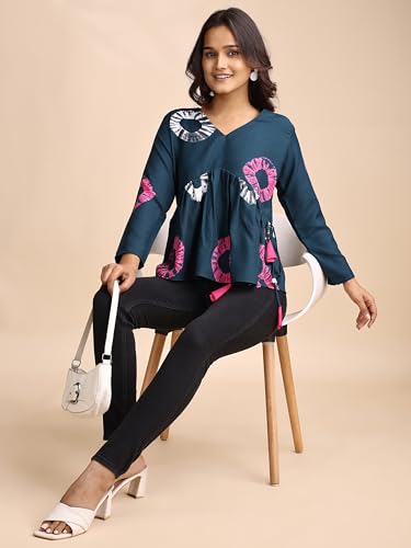 Image of Youthnic Women's Poly Rayon Printed Alia Cut Peplum Top | Top for Office | Women's Tunics | Short Kurti Women| Regular Fit