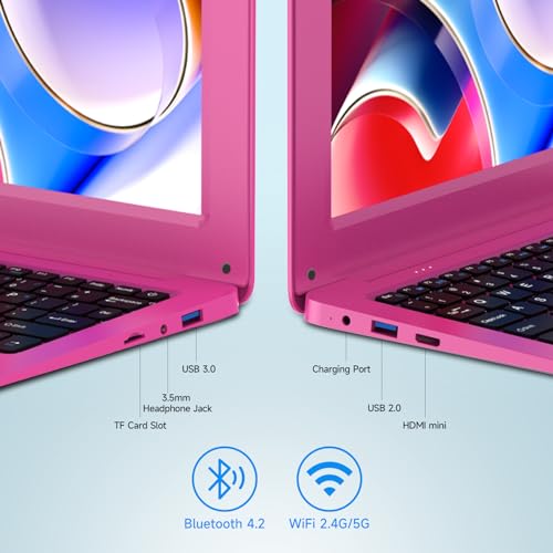 TOPOSH 10.1 Zoll Laptop Computer PC Netbook für Mädchen, Intel Celeron N4000, 8GB RAM 64GB SSD, unterstützt Windows 10, mehrsprachiges Paket installiert Tastatur Aufkleber beigefügt-Pink Rosa – Bild 7