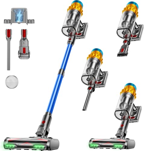 AIDTIPS Akku Staubsauger, 50KPA/600W/70Mins Staubsauger Kabellos Selbststehend, 1,8L Staubbecher, Anti-Tangle-Bürste, 8-stufiges Filtersystem Grünes Licht für Hartböden Teppiche Tierhaare (Dunkelblau)