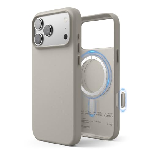 Image of elago Magnetic Leather Case Compatible with iPhone 17 Pro Max Case, All MagSafe Accessories, 6.9 inch - Built-in Magnets, Durable Vegan Leather, Shockproof, Water-Resistant (Light Grey)