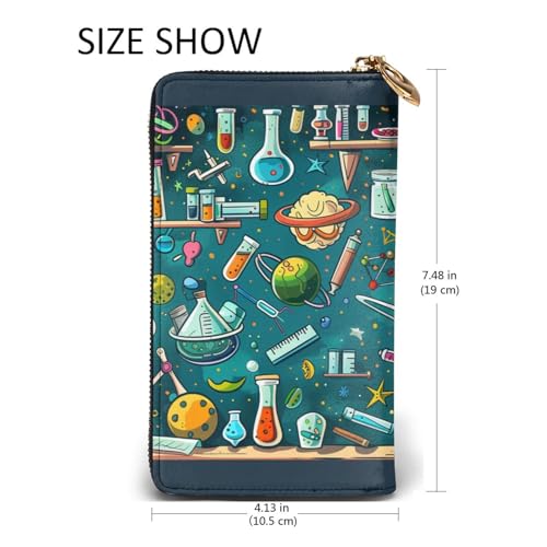 Cartoon Science Theme Printed Long Wallet for Women Men Cute PU Leather Wallet with Coin Purse and Credit Card Holder 5