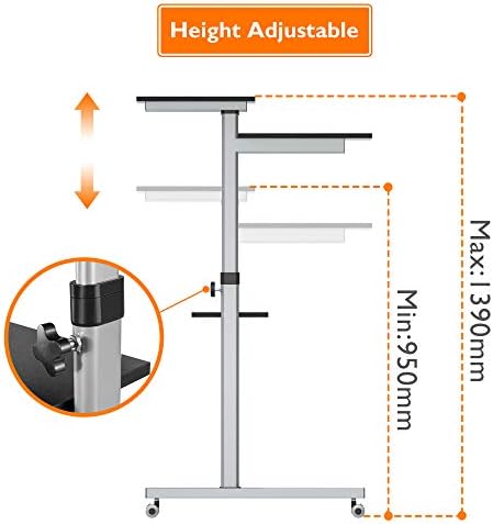 BONTEC Mobile Workstation Compact Stand-up Computer Presentation Cart Ergonomic with 4 Rolling Castors Moveable & Height Adjustable