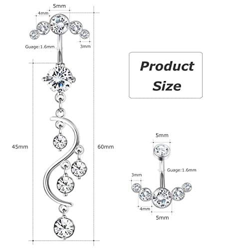 FIASASO Crystal Belly Button Ring for Women Unique 14G 316L Stainless Steel Dangle Belly Rings Belly Piercing Jewelry Navel Barbell Bling Crystals Body Jewelry3