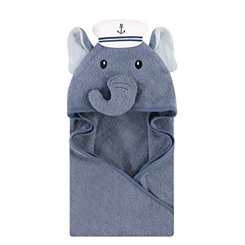 Image of Hudson Baby Unisex Baby Cotton Animal Face Hooded Towel, Sailor Elephant, One Size