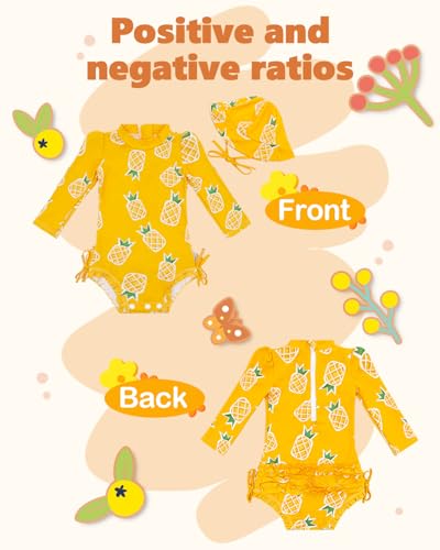 Image of ALVA Girls' One Piece Swimsuit with Hat, Baby Rash Guard Sets,Long Sleeve Zipper UPF 50+ Sun Protection Bathing Suit