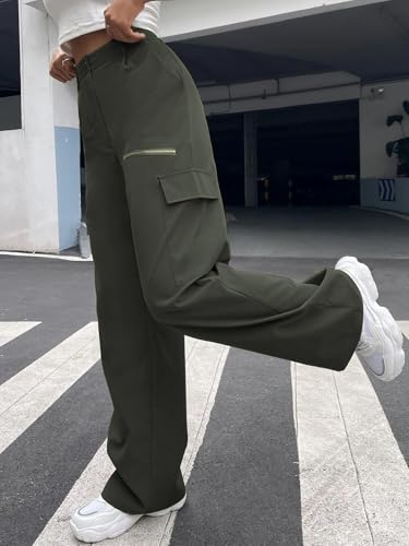 Image of GRECIILOOKS Cargo Pants For Woman | Trousers For Womans |High Waist Trouser for Women - Flared Parachute Pants with Side Pockets |Womens Cargo Pant | Elegant for College & Events (Available in Plus Size)
