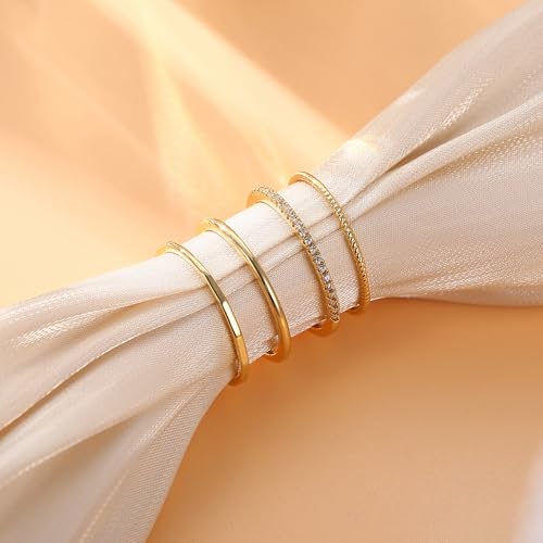 milacolato 14k gold plated 13mm thin stackable rings for women - minimalist non tarnish half cubic zirconia band rings - dainty trendy statement stacking rings set size 5-10