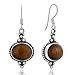 925 Sterling Silver Tiger Eyes Gemstone Indian Inspired Vintage Oval Dangle Hook Earrings 1.5"