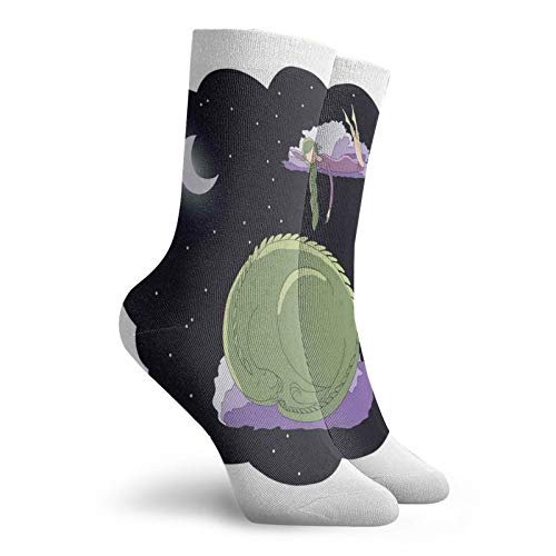 Fashion Compression Socks,Fantasy Night Sky With A Sleeping Girl And A Dragon On The Clouds Sweet Dreams,Performance Polyester Cushioned Athletic Crew Socks for Running,Athletic, -12 inch2