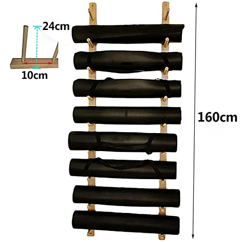 Support tapis de yoga mural bois étagère rouleau mousse gym