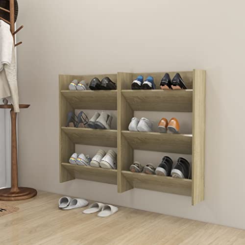 LAPOOH Zapateros de pared 2uds, Mueble Zapatero, Zapateros Grandes, Mueble Auxiliar, Armario Estrecho, Armario pequeño, aglomerado roble Sonoma 60x18x90 cm