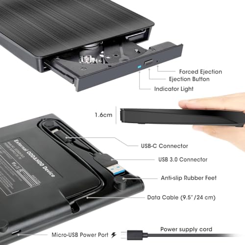Image of Wefly External USB 3.0 Portable CD DVD + /-RW Drive Burner Slim DVD /CD ROM Rewriter Player Superdrive, High Speed Data Transfer for Laptop Desktop Mac /Book PC, Plug and Play