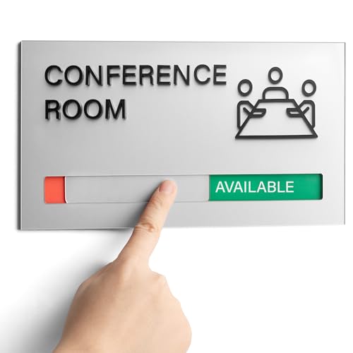 Conference Room Door Signs for Office, Meeting In Progress Door Sign, In Use Available Slider Indicator Tells Whether Room Vacant Or Occupied
