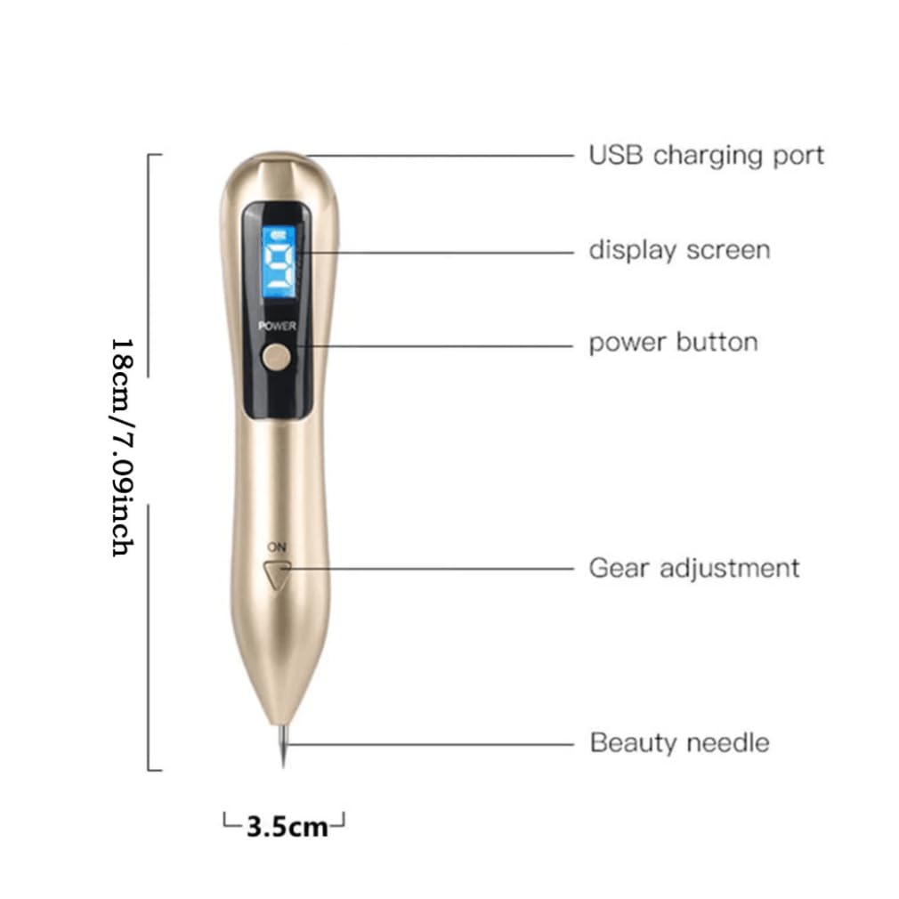 Elektrischer Plasma-Entfernungsstift, 9 Geschwindigkeiten, verstellbar, für Haut, Warzen, Tattoo, dunkle Flecken, Sommersprossen, Nävus-Entferner (Gold)