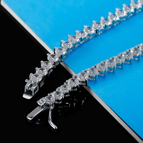 Tennis Necklace for Women Men 3 Prong 18K White Gold Plated 5A 4.0mm Round Cubic Zirconia Cut Faux Diamond Tennis Chain4
