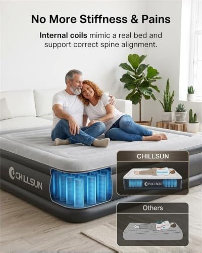 Image of CHILLSUN Air Mattress Queen with Built in Pump, 18 inch Raised Comfort Inflatable Mattress Blow up Mattress, Upgraded Puncture Resistant Air Bed for Camping, Home, Guests, Colchon Inflable 650lbs Max