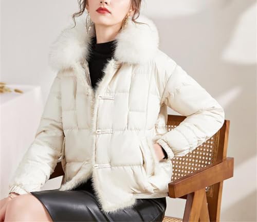 Fjnbbiot Fur Collar Winter Women White Duck Down Jacket Ladies Short Warm Puffer Coat Loose Vintage Parka3