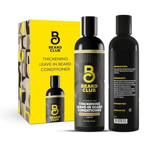 The Beard Club Thickening Leave-In Beard Conditioner for Men – Sandalwood & Ginger Cream – Hydrating Moisturizer, Softener & Lotion – Nourishes, Strengthens & Provides Itch Relief – 4oz