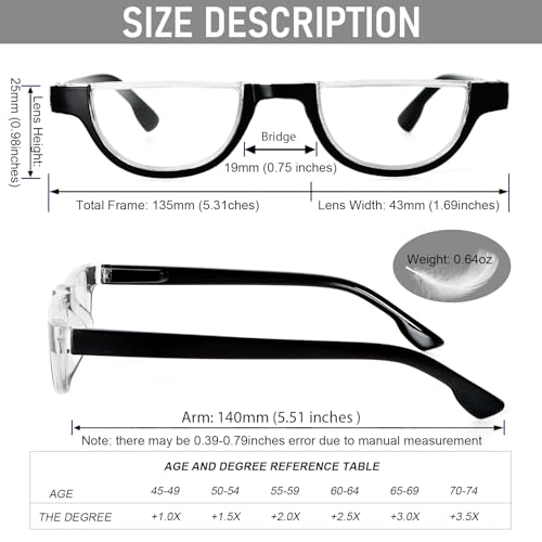 DXYXYO Half Moon Reading Glasses for Women, 3 Pack Small Semi Frame Readers with Spring Hinge Blue Light Blocking, 1.75 Black+khaki+red by DXYXYO - Image 3