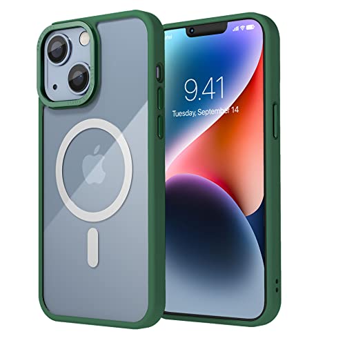 Image of Vaku Luxos Clear Armor MagPro for iPhone 14 Plus Cover Case, Shockproof, Scratch Resistant, Slim, Thin, Military-Grade Metal Ring Camera Protection, Compatible with MagSafe Back Cover - Green