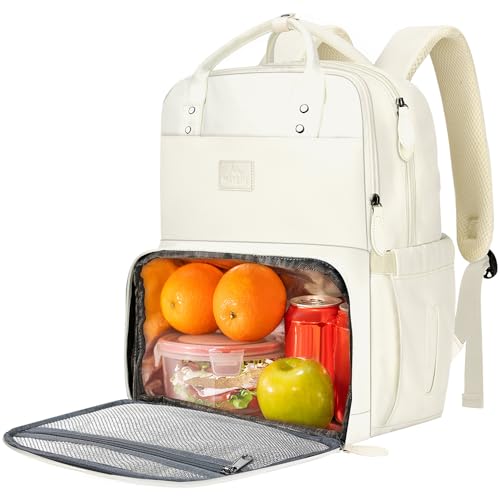 Image of MATEIN Womens Backpack with Lunch Box, 17 Inch Laptop Backpack with Cooler Compartment for Lunch Containers, Large Computer Backpack for Travel Work College Daily, Beige