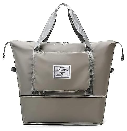 Image of bagsmart Alphabita Foldable Travel Duffel Bag, Large Capacity Folding Lightweight Waterproof Carry Luggage Fashion Bag (Grey)