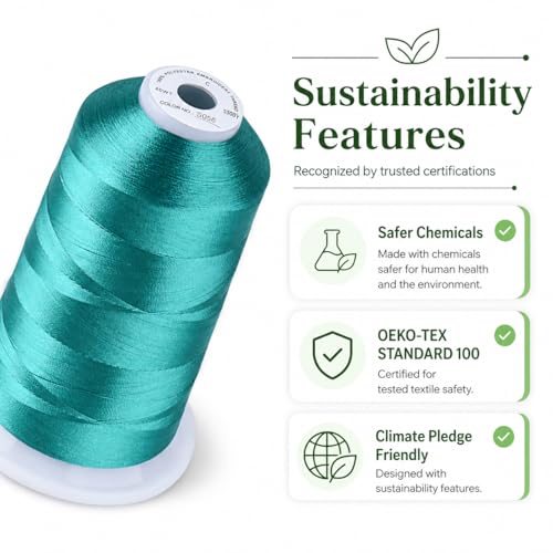 Image of Simthread Embroidery Thread 5000M 40WT Polyester, Light Teal Blue S056 | 5000M 40WT polyester thread feeds smoothly for home or commercial embroidery projects.