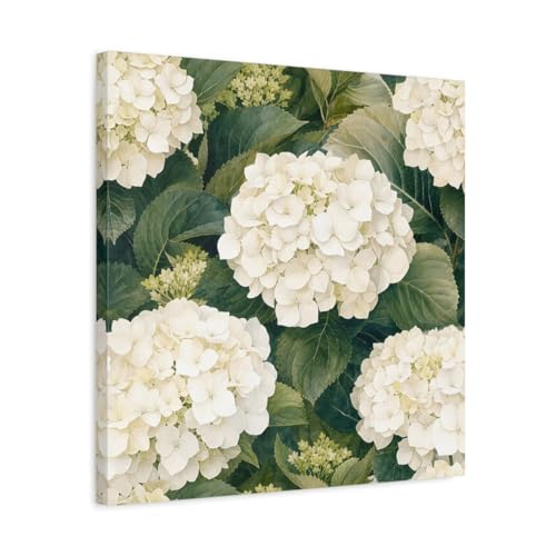 Toile hortensia blanc au-dessus de la cheminée pour un salon élégant