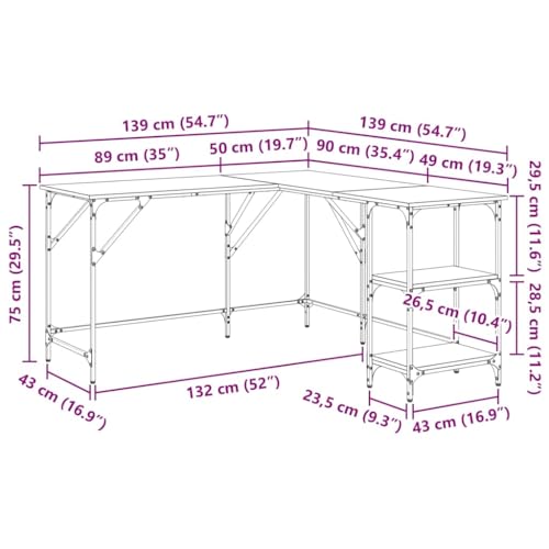 Structure en métal pour bureau gain de place d'angle avec étagère de rangement