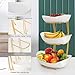 KXSGKRR 3 Tier Fruit Bowls for Kitchen Counter, White Ceramic Serving Bowls with Gold Metal Stand, Tiered Fruit Basket Display Rack for Fruits Vegetable Snack Nuts Cake Dessert Storage