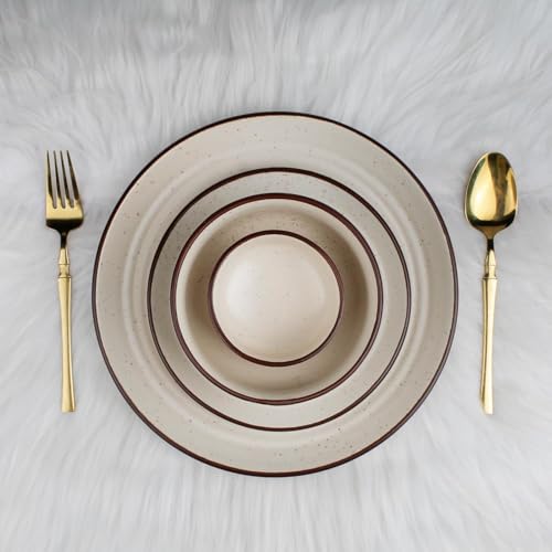 Image of The Earth Store Handcrafted Spiral White Ceramic Dinner Set, 30 Pieces Serving for 6, Microwave and Dishwasher Safe, Bone-Ash Free, Dinner Sets | Crockery Set for Gifting & Dining