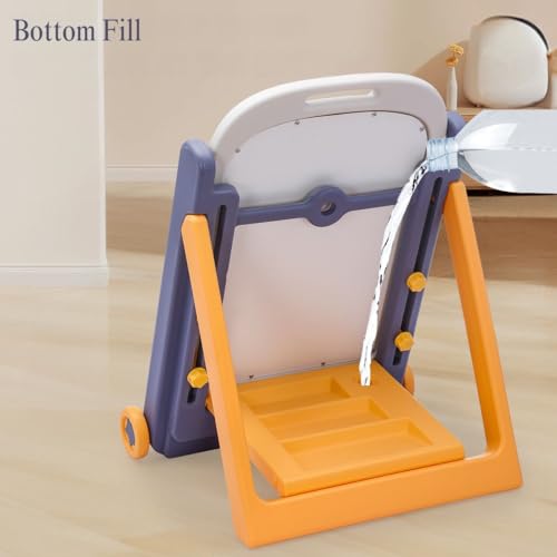 Image of Little Olive Kids Table Chair and Drawing Board with Easel | 2 in 1 Magnetic Activity Station for Toddlers | Foldable Plastic Desk with Storage Tray for Creative Learning Yellow Blue