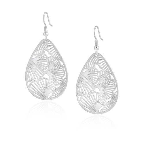 Weviway Leaf Teardrop Earrings Silver Dangly Drop Earrings for Women Silver Jewellery Handmade Earrings for Gift