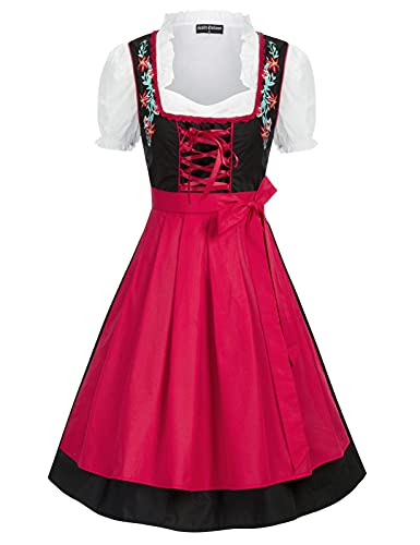 SCARLET DARKNESS Damen Dirndl Set - 3-teilig Mit Bluse & Schürze Für Oktoberfest