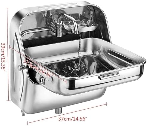 RV Wall-Mounted Sink,Wall Mount Hand Wash Basin Bar Caravan RV Sink,Stainless Steel Folding Sink with Cold Water Faucet, Small Outdoor RV Kitchen Sink Trailer Bathroom Sink(Stainless Steel)